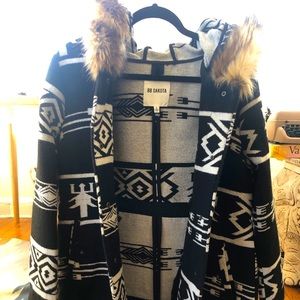 Black and white trendy coat with hood
